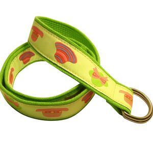 Ribbon Belt Vintage 80s Preppy Pink Green Hats Fabric Canvas D Ring Womens